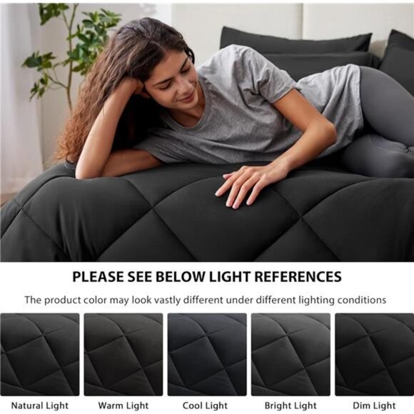 Full Comforter Set Black,7 Pieces Full Bed in a Bag, All Season Full Bedding Set - Picture 5 of 7